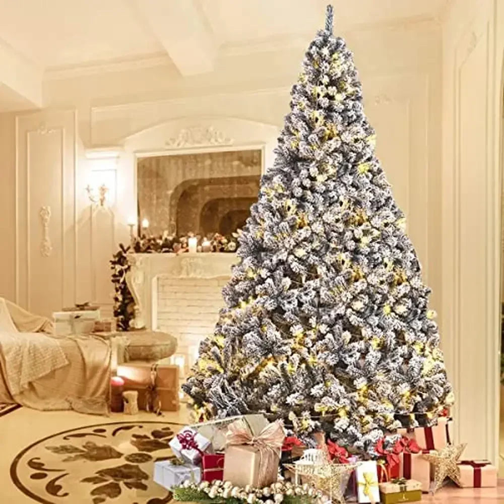 9FT Snow Flocked Pine Christmas Tree Premium PVC Branches Stand Indoor Outdoor Glamorous Decoration Easy Assembly Sparkly and