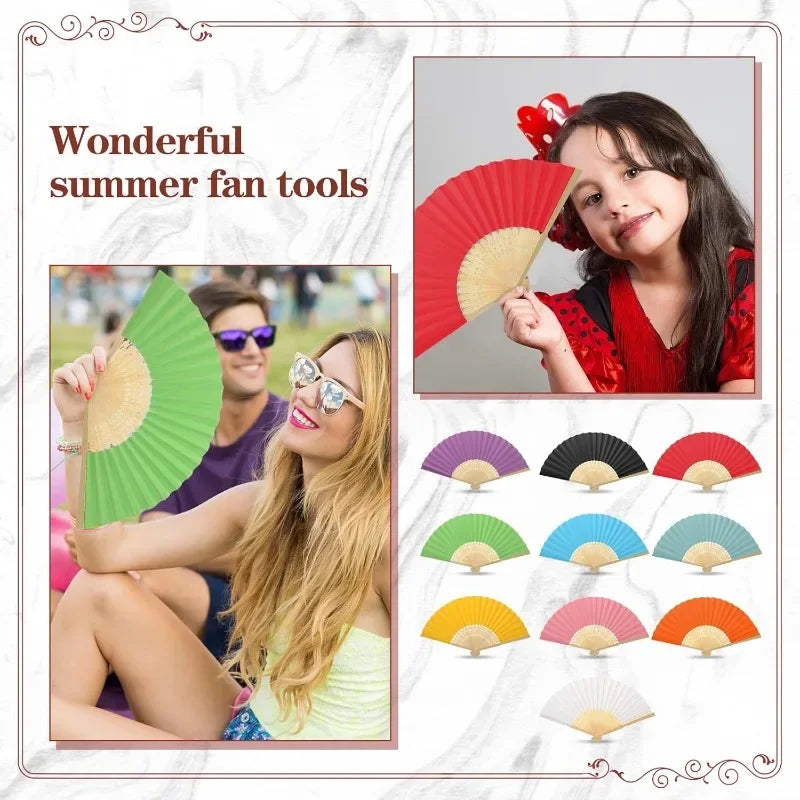 Bamboo Folding Fans 160 Count, Handheld Wedding Favors for Bridal Party, Chinese Festival & Decorations