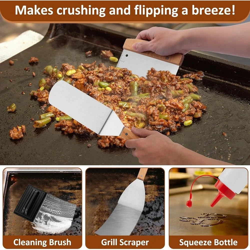 25 Piece Griddle Accessories Set Flat Top Grill Tools Stainless Steel Spatulas Scraper Basting Cover Ideal for BBQ Cooking