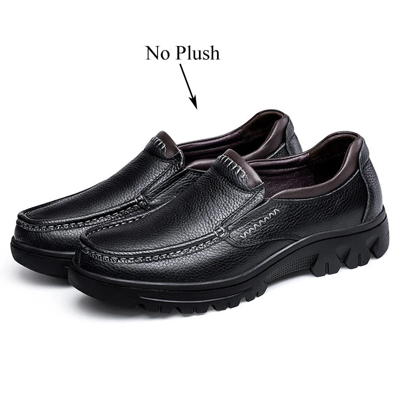 Men's Genuine Leather Slip-On Oxford Shoes Dress Loafers Business Casual Office Steel Plate Supporting Black/Brown Plus Big Size