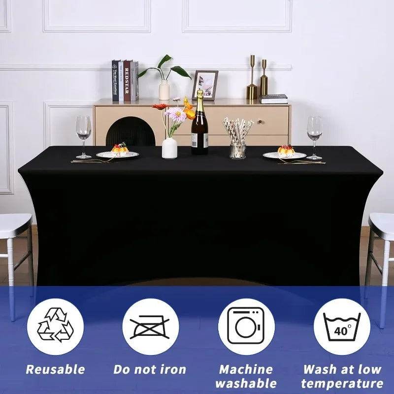 12 Pack Black Spandex Table Covers for 6 Foot Rectangular Tables Fitted Stretch Table Cloth for Events and Parties