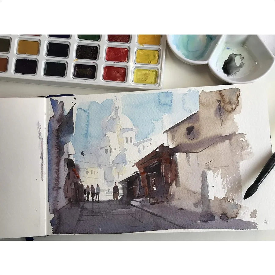 Watercolor Journal 3.5x5.5 140 LB 300 GSM Cotton Paper Cold Pr 24 Sheets 48 Pages Watercolor Paper Sketch Books for Use As Mixe