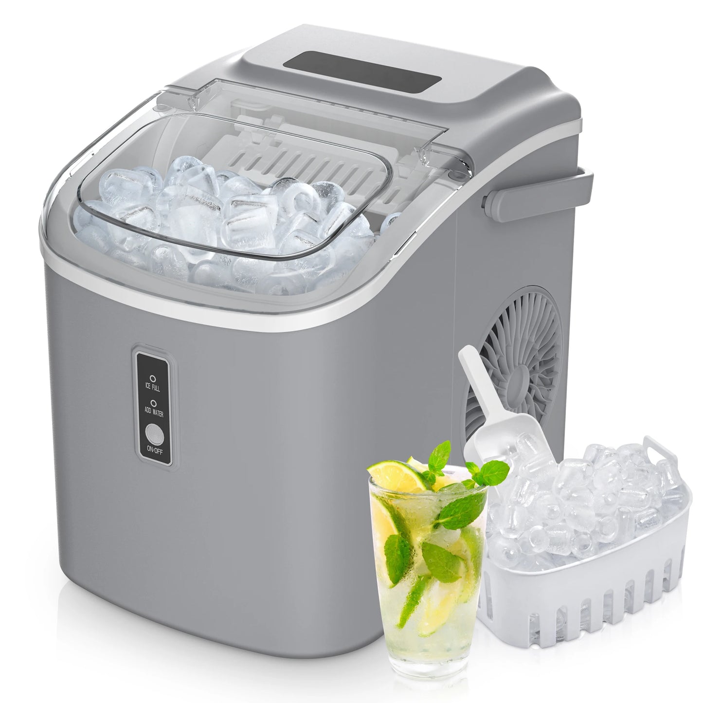 SIMZLIFE Portable Ice Maker Machine 26.5 Pounds Per Day 9 Ice Cubes in 6 Minutes Auto Cleaning Basket and Scoop for Kitchen Office Party