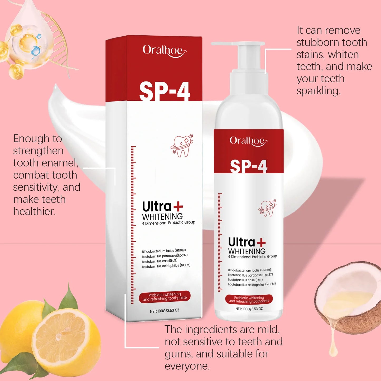 Oralhoe 100g Probiotic Whitening Toothpaste for Fresh Breath and Plaque Removal