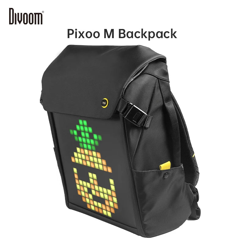 Divoom Pixoo M Backpack Portable 15 Inch Waterproof Laptop Bag with 16x16 RGB LED Screen Travel Daypack Black
