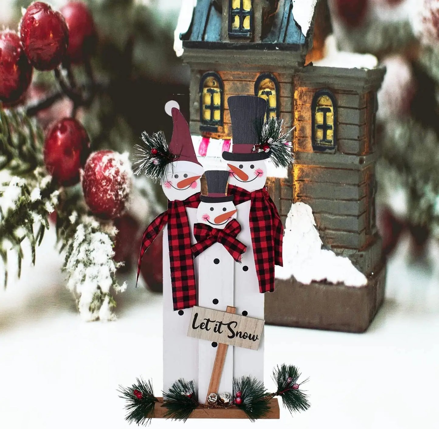 2pcs  Wooden Snowman Family Sign Tabletop Mantel Centerpieces Merry Christmas Snowman Figurines Winter Xmas Indoor Outdoor Gift
