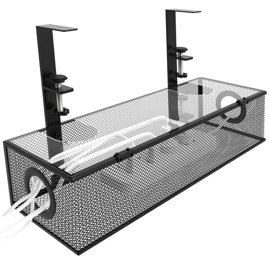 Under Desk Box Tray Black 1 Pack Wire Management and Cord Organizer Clamp Mount