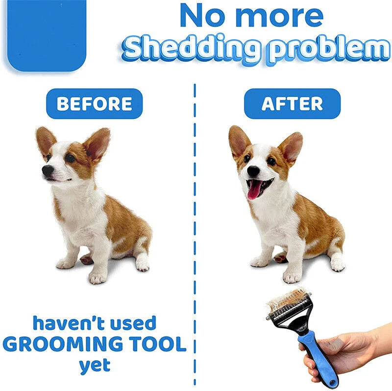 Fathers Day Gifts Double Sided Pet Grooming Brush Deshedding Tool for Dogs and Cats 2 in 1 Detangling and Hair Removal Comb