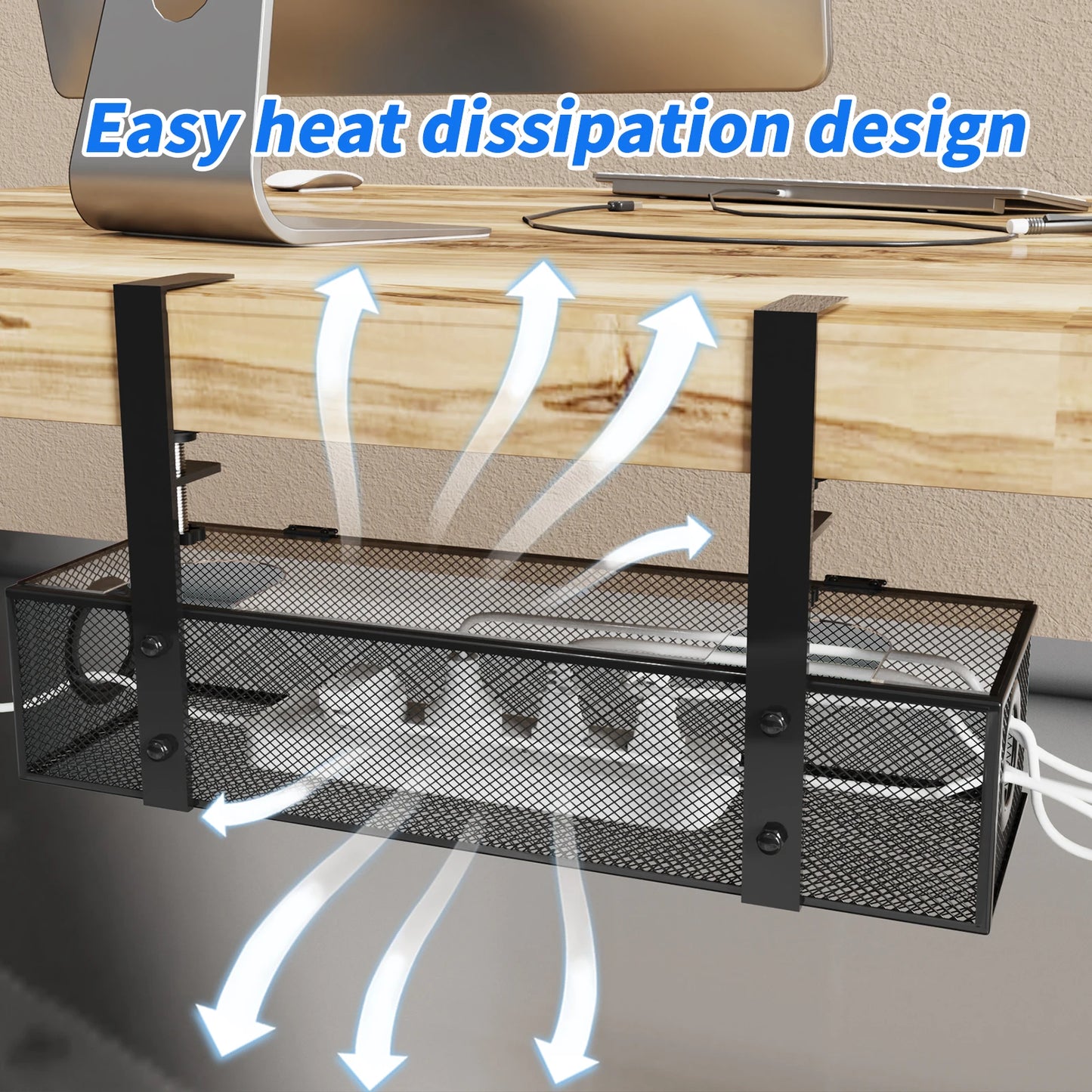 Under Desk Box Tray Black 1 Pack Wire Management and Cord Organizer Clamp Mount