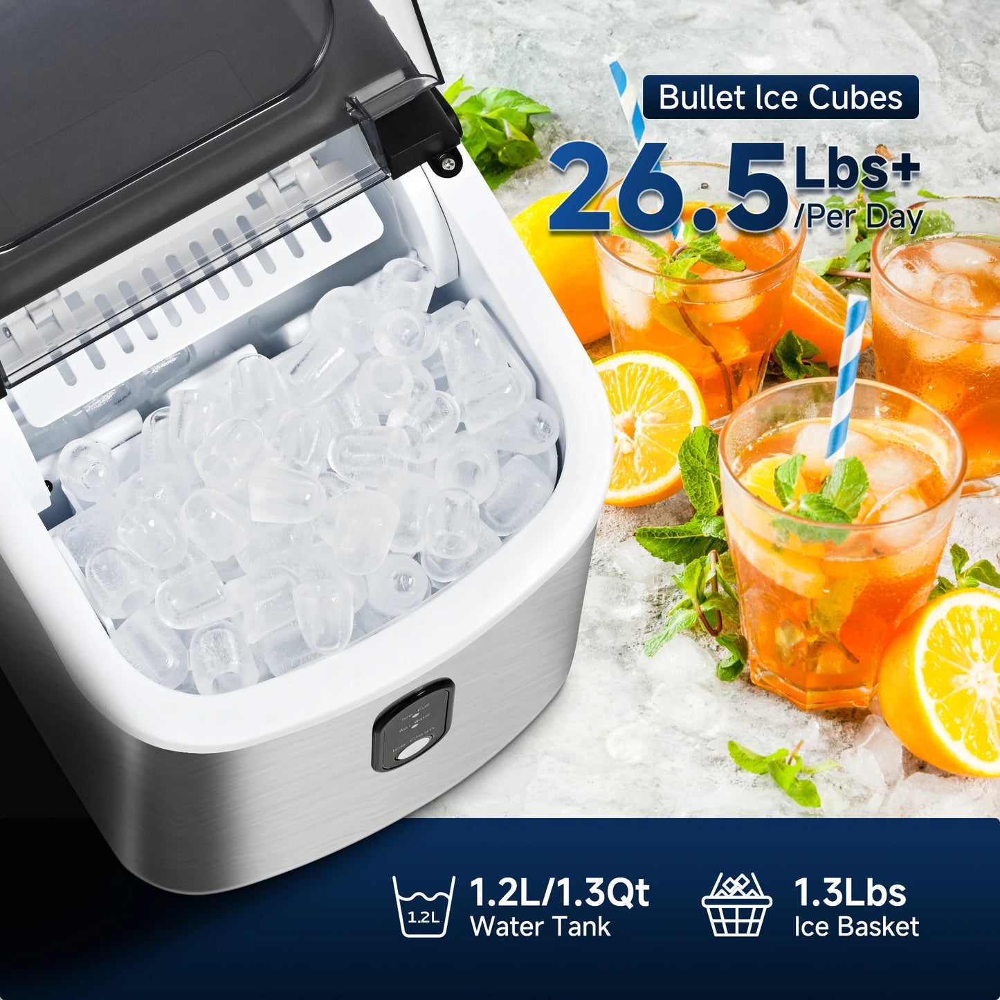 SIMZLIFE Portable Ice Maker Machine 26.5 Pounds Per Day 9 Ice Cubes in 6 Minutes Auto Cleaning Basket and Scoop for Kitchen Office Party