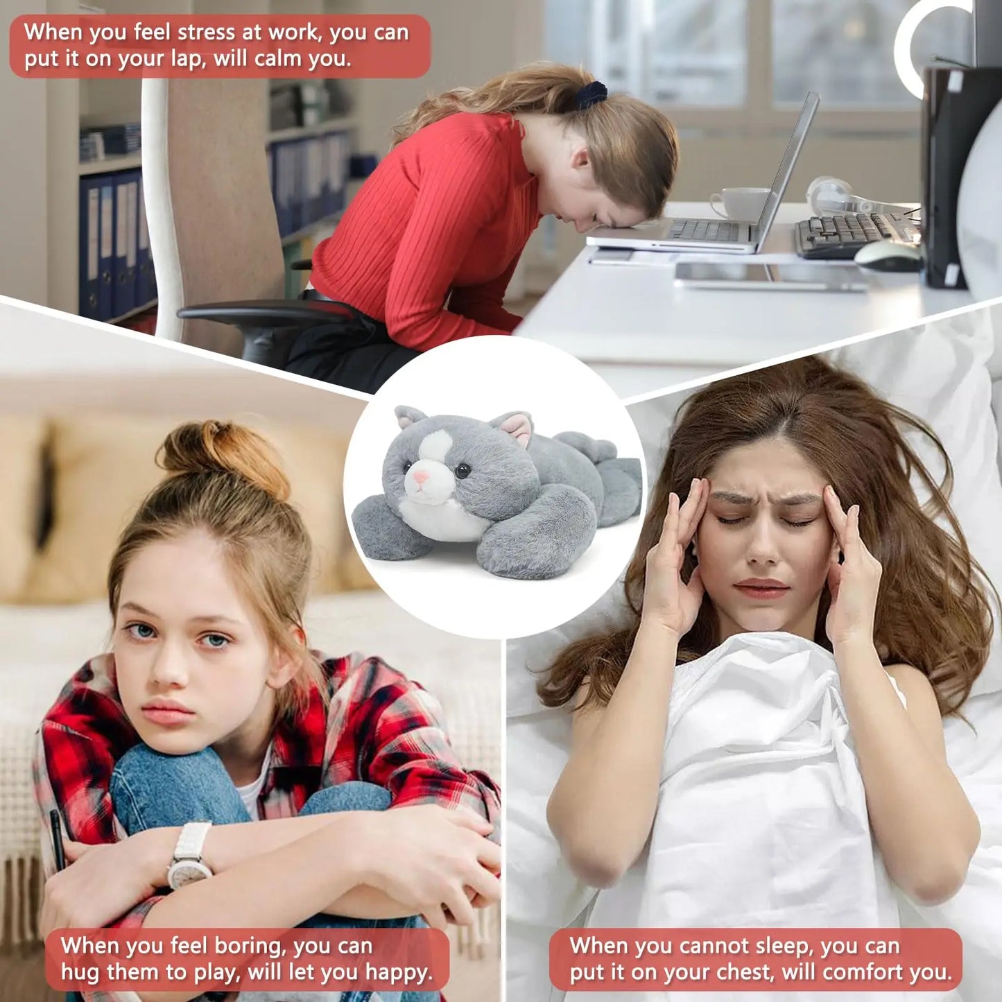 Niuniu Daddy Weighted Stuffed Animals for Anxiety, 3.3lbs Weighted Cat Plushies Toy for Adults Kids Gifts for Valentine Birthday