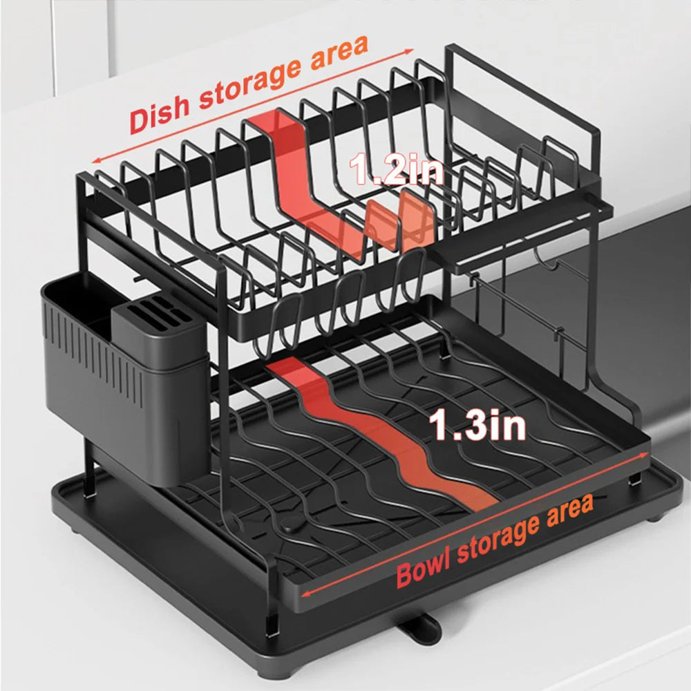 Detachable Dish Drying Rack with Drain Board and Utensil Holder Large Two Tier Dish Drying Rack for Kitchen Counter