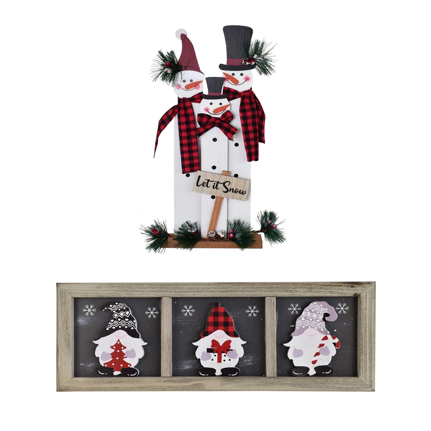 2pcs  Wooden Snowman Family Sign Tabletop Mantel Centerpieces Merry Christmas Snowman Figurines Winter Xmas Indoor Outdoor Gift