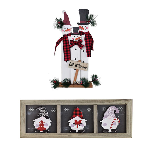2pcs  Wooden Snowman Family Sign Tabletop Mantel Centerpieces Merry Christmas Snowman Figurines Winter Xmas Indoor Outdoor Gift