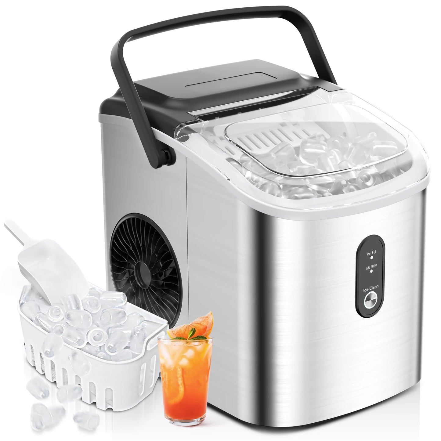 SIMZLIFE Portable Ice Maker Machine 26.5 Pounds Per Day 9 Ice Cubes in 6 Minutes Auto Cleaning Basket and Scoop for Kitchen Office Party