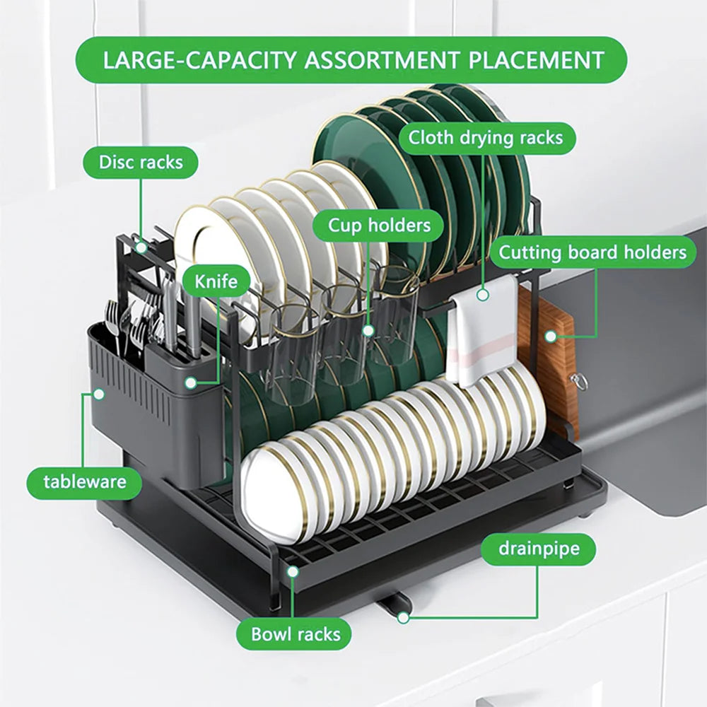 Detachable Dish Drying Rack with Drain Board and Utensil Holder Large Two Tier Dish Drying Rack for Kitchen Counter