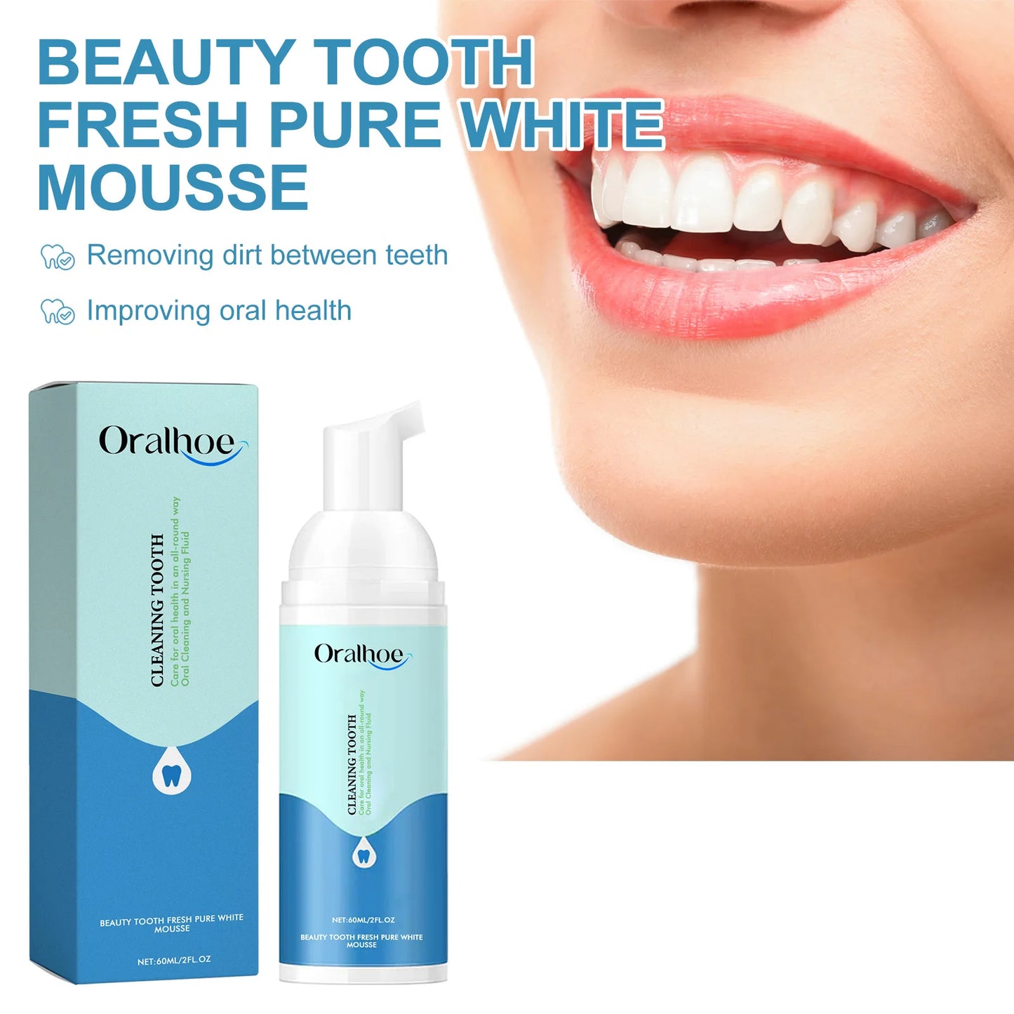 Beauty Tooth Fresh Pure White Mousse Teeth Whitening Fresh Breath Natural Ingredients Oral Health Improvement