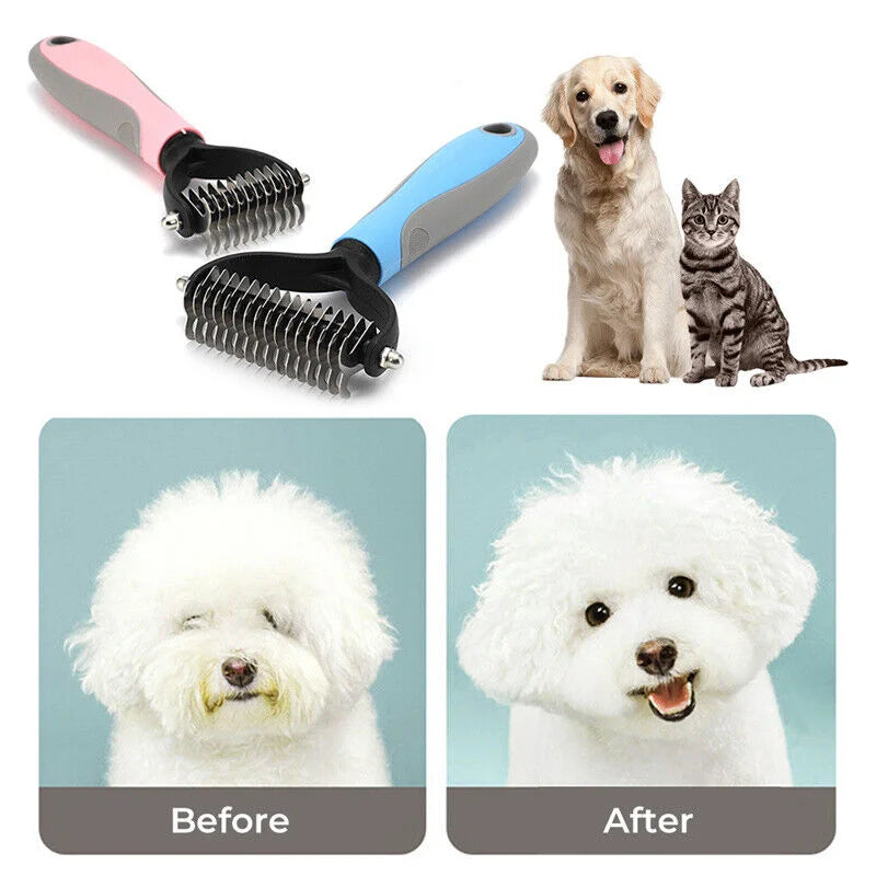 Fathers Day Gifts Double Sided Pet Grooming Brush Deshedding Tool for Dogs and Cats 2 in 1 Detangling and Hair Removal Comb