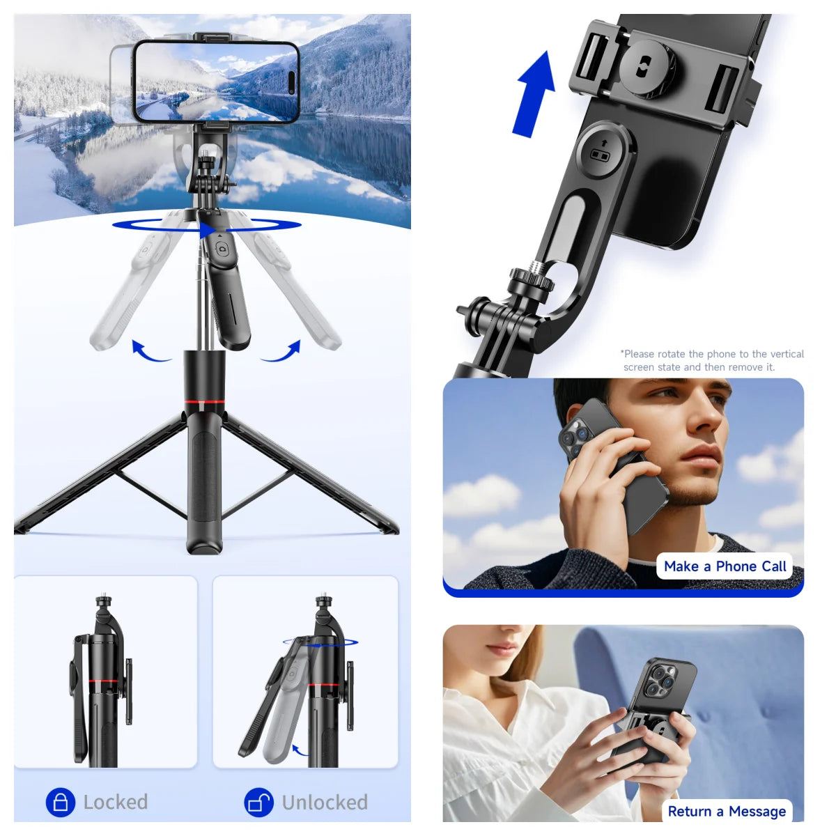 2025 Portable Retractable 360 Degree Rotation Selfie Stick Tripod Smartphone Stand with Wireless Remote Control for iPhone and Android