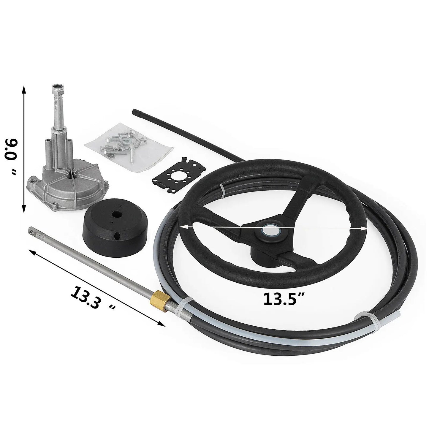SucceBuy Outboard Marine Steering System 13" Rotary Wheel 10'-16' Mechanical Cable for Yacht Fishing Engine Boat Accessories