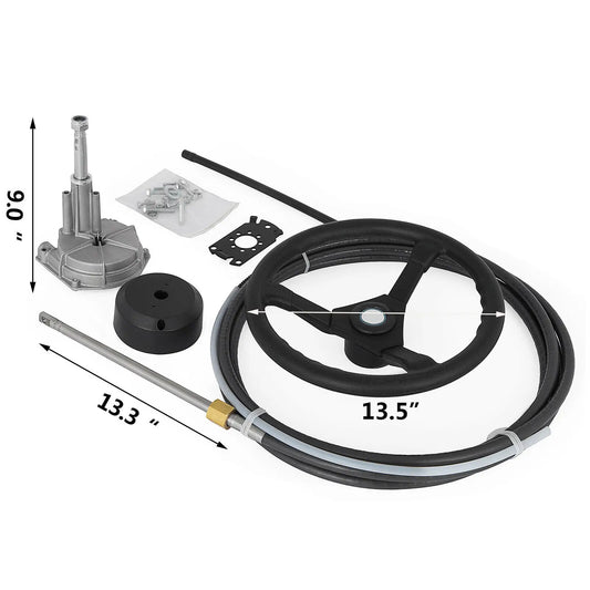 SucceBuy Outboard Marine Steering System 13" Rotary Wheel 10'-16' Mechanical Cable for Yacht Fishing Engine Boat Accessories