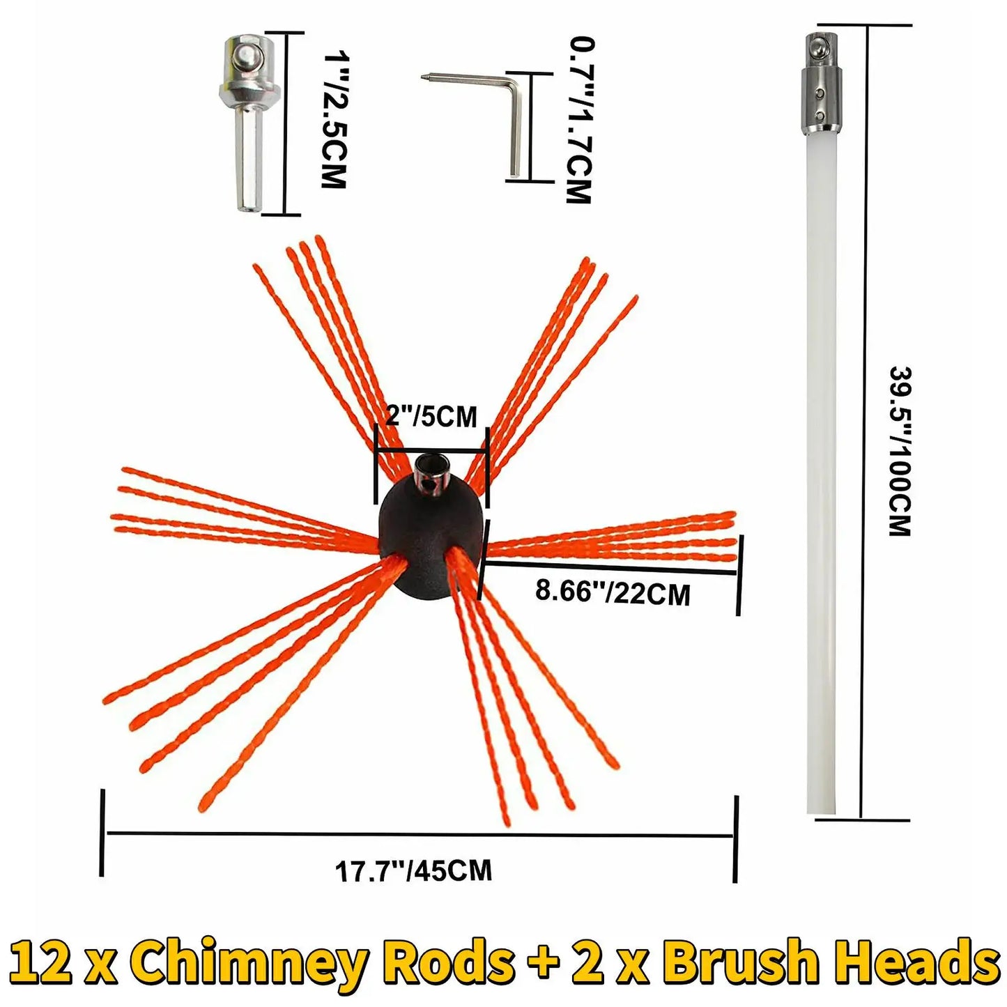 SucceBuy Chimney Cleaner Sweep Kit Nylon Electrical Drill Drive Flexible Rod Rotary Brush Head for Sweeping Away Chimney Soot