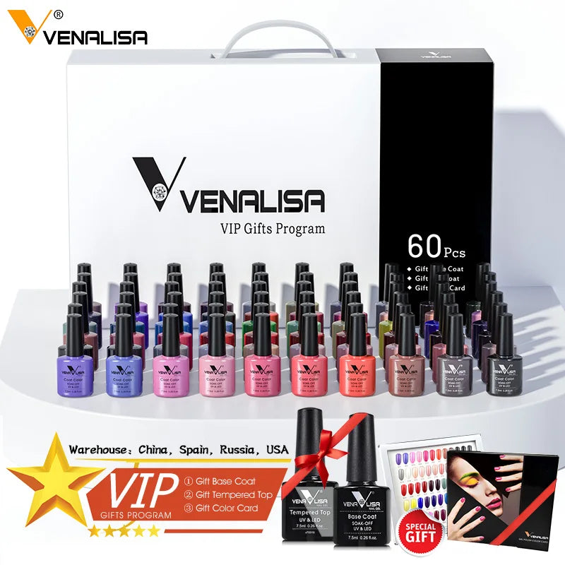 Venalisa Color Gel Nail Polish VIP Kit Full Cover Enamel Glitter Sparkle UV Gel Soak Off 7.5ml