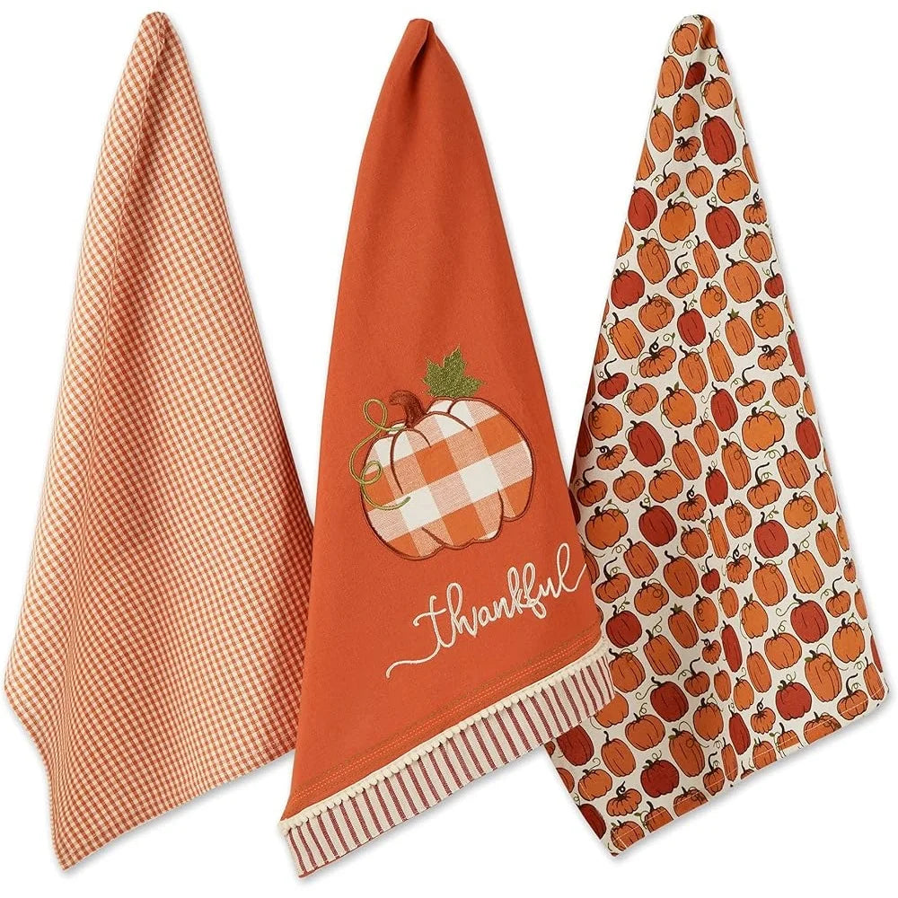 Pumpkin Spice Kitchen Towels Set of 3 Durable Cotton Dish Towels Absorbent Decorative Fall Thanksgiving Home Decor