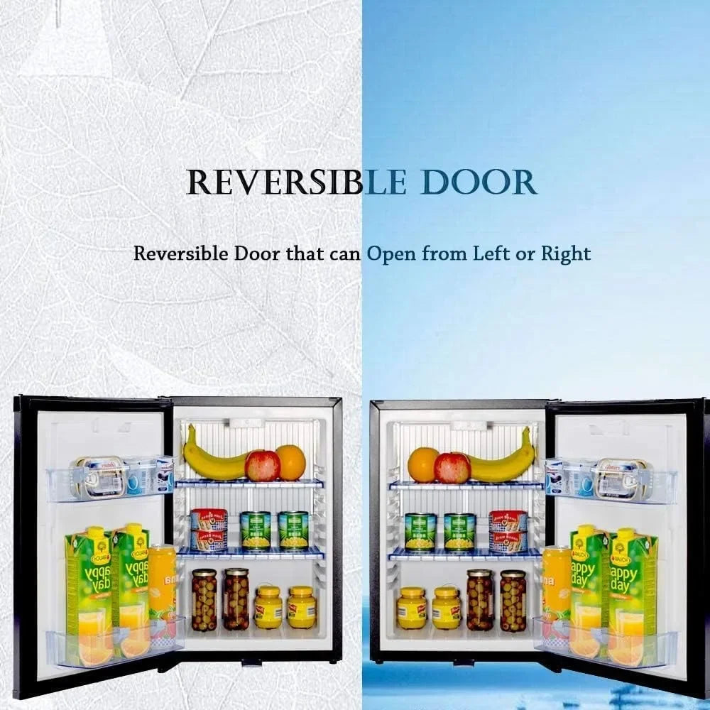 Compact Mini Refrigerator with Lock 1.2 cuft 12V 110V Reversible Door for RV Camper and Small Spaces 36 qt Black