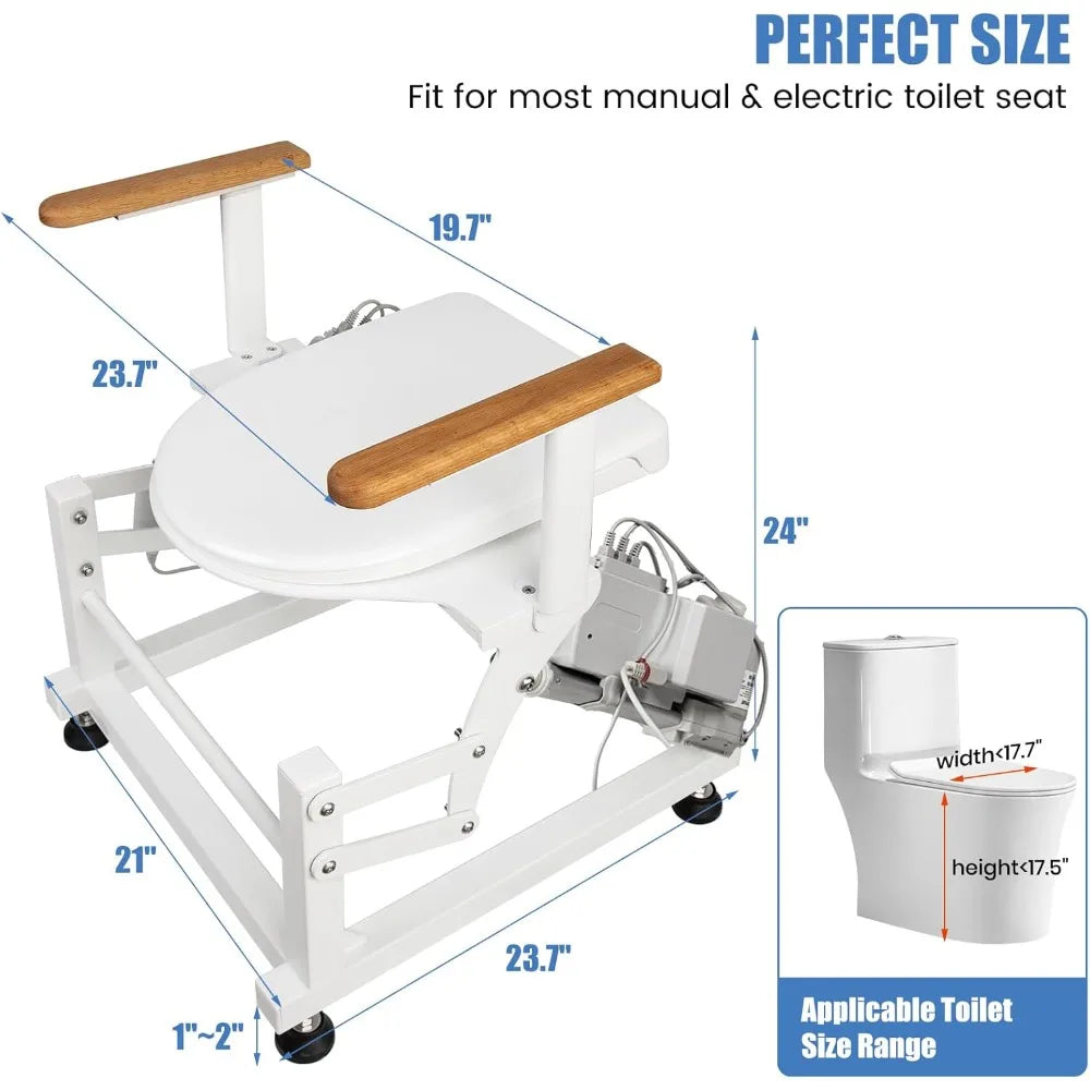 Electric Sit to Stand Toilet Lift Chair for Elderly and Disabled with Wood Armrests Support 440lbs
