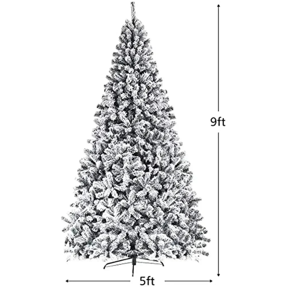9FT Snow Flocked Pine Christmas Tree Premium PVC Branches Stand Indoor Outdoor Glamorous Decoration Easy Assembly Sparkly and