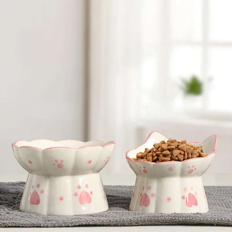 Ceramic Elevated Dog and Cat Bowl Set for Feeding Drinking and Snacks - Small Pet Accessories