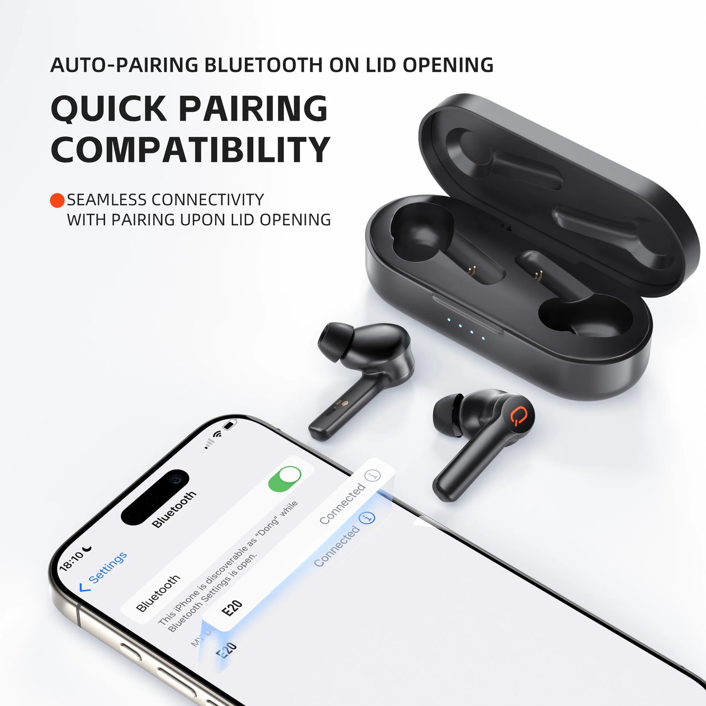 QERE E20 Wireless Headphones TWS Bluetooth 5.3 HD Microphone HIFI Earphones 13mm Driver 68Ms Low Latency 4 Mics ENC Call New