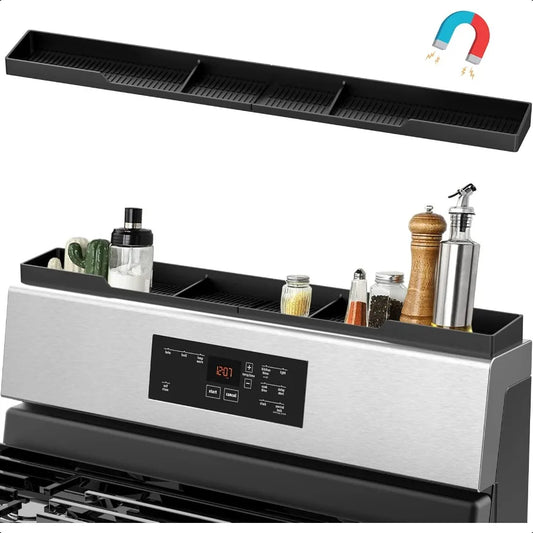 Stove Top Shelf 30 Inch Silicone Magnetic Shelf Kitchen Spice Rack Organizer with 3 Functional Partitions