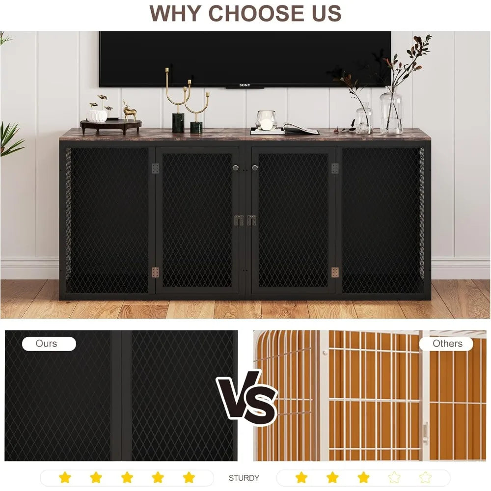 Dog Kennel Furniture For Two Dogs Indoor Double Dog Cage With Divider And Double Door