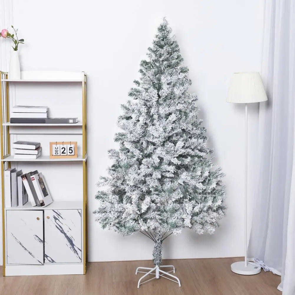 6.9ft White Flocked Artificial Christmas Tree Pre-Lit Hinged Snow Pine with 800+ Tips &Reinforced Metal Base for Home Xmas Decor