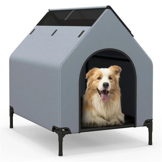 25 Inch x 36 Inch Pet House with Windows Spacious Elevated Design Dog Bed and Furniture Supplies