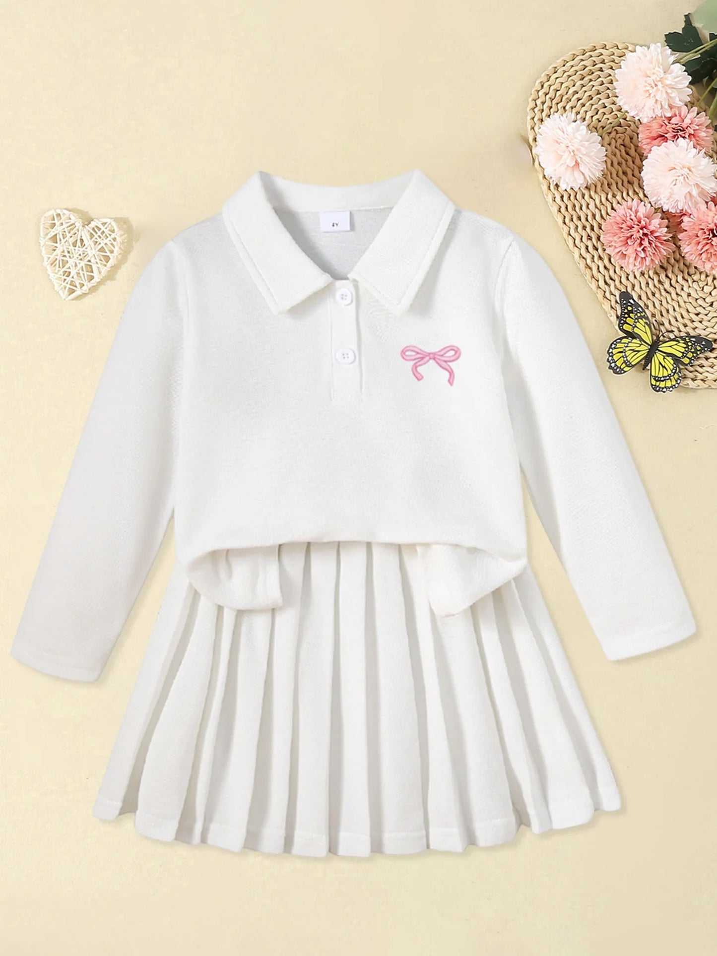 Cute Baby Girl Autumn Ensemble Floral Print Ruffle Sleeve Top with Corduroy Overall Dress 2-Piece Set