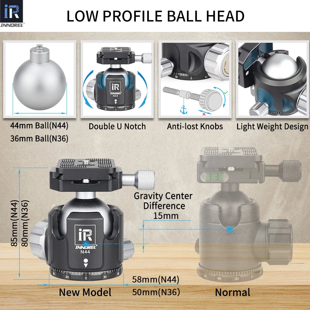 Innocrel GT284C GT324C Professional Carbon Fiber Tripod with Special Shaped Center Column for DSLR Low Gravity Center Ballhead