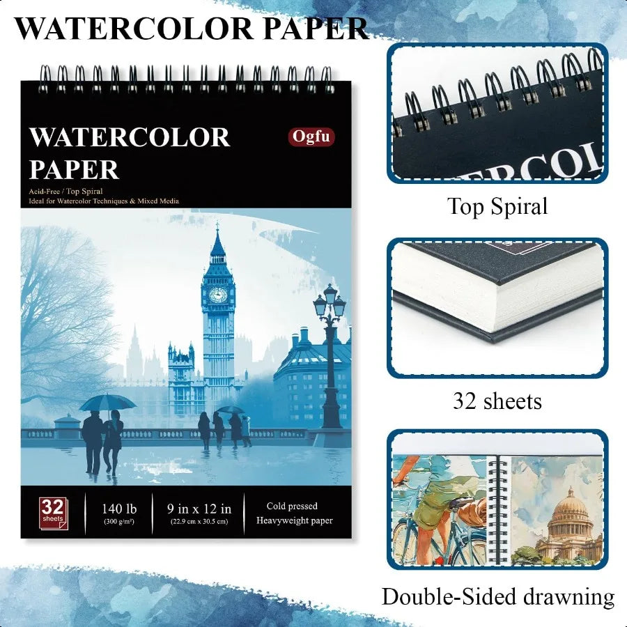 9x12 Watercolor Sketchbook 32 Sheets Watercolor Notebook 140 lb 300 GSM Watercolor Paper Sketchbook Pack of 1 Cold Pr Watercolo