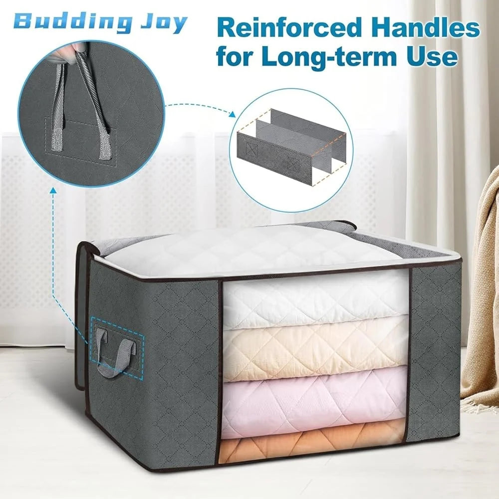 Foldable Large Storage Bags with Zippers for Clothes Blankets Toys Dustproof Organizational Bins with Handles for Home Dorm Closet