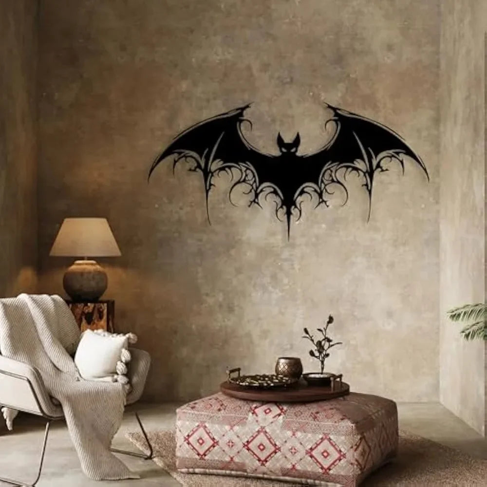 Majestic Bat Metal Wall Art Giant Bat Metal Wall Decor Gothic Home Decor Scary Halloween Decoration for Outdoor Halloween Bat Wall Hanging