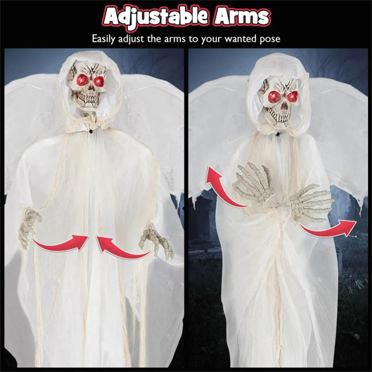8.3ft Halloween Haunted Angel with Glowing Eyes and Moving Wings Spooky Decoration