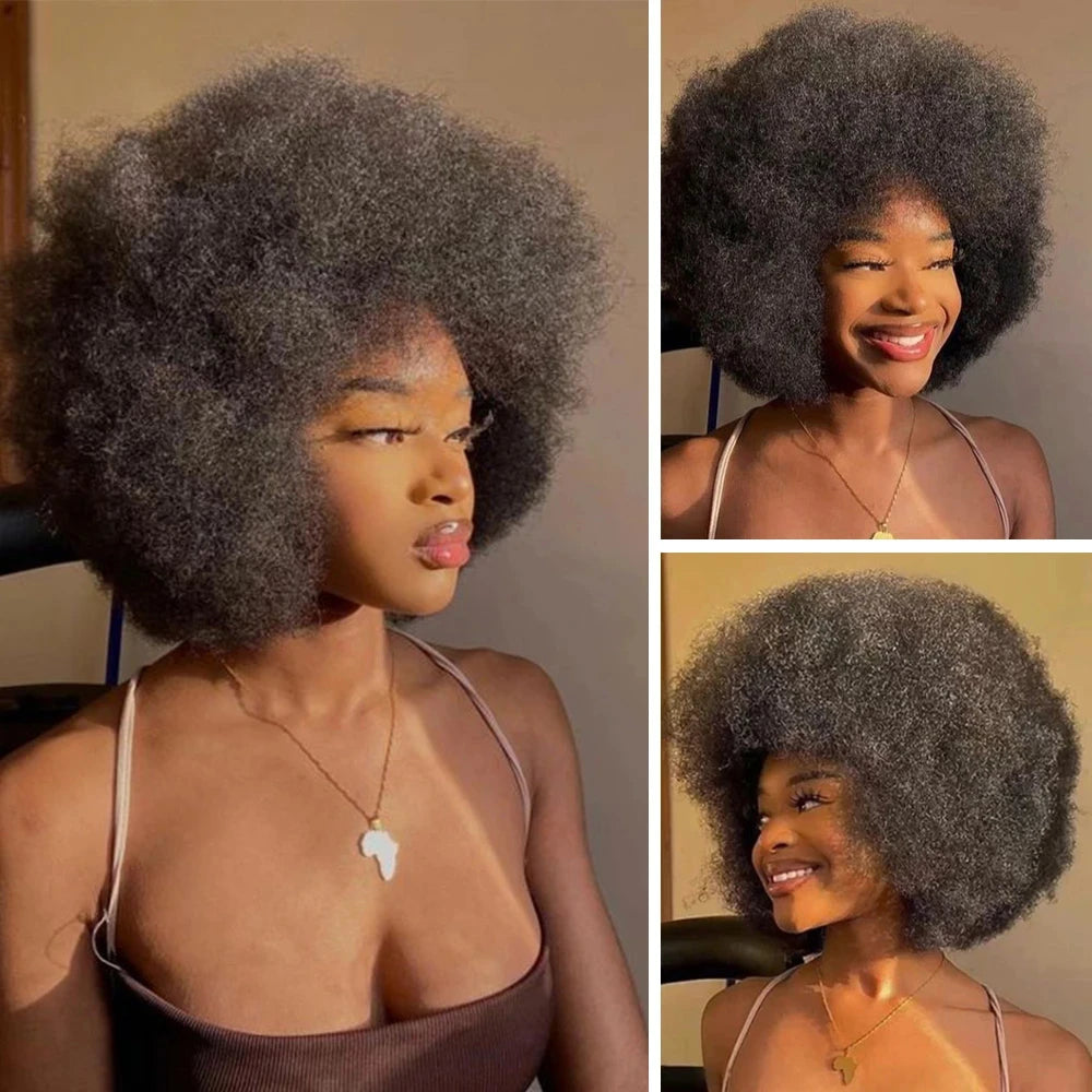 Afro Curly Wigs Fluffy Human Hair Wigs For Women Machine Made Afro Puff Wigs High Quality Brazilian Hair For Party Costume And Halloween