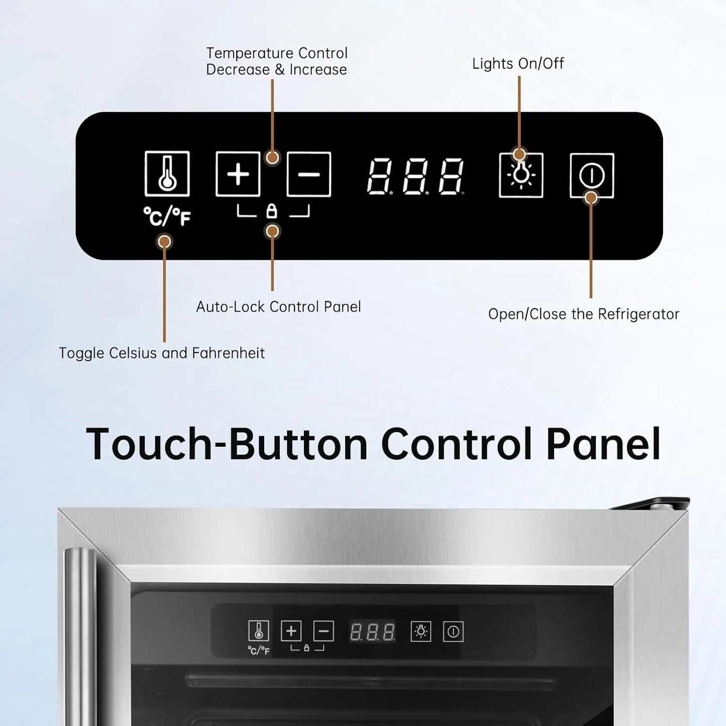 15 Inch Refrigerator with Lock and Glass Door 78 Cans Under Counter Drink Cooler Fridge for Beer and Soda