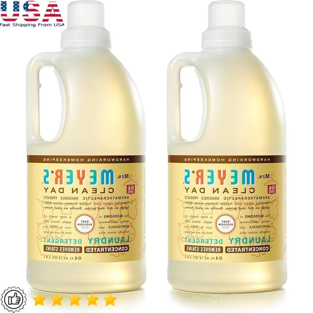 Baby Laundry Detergent Liquid Concentrated Natural Plant-Based Stain Remover Essential Oils Baby Blossom Scent 128 Loads Pack of