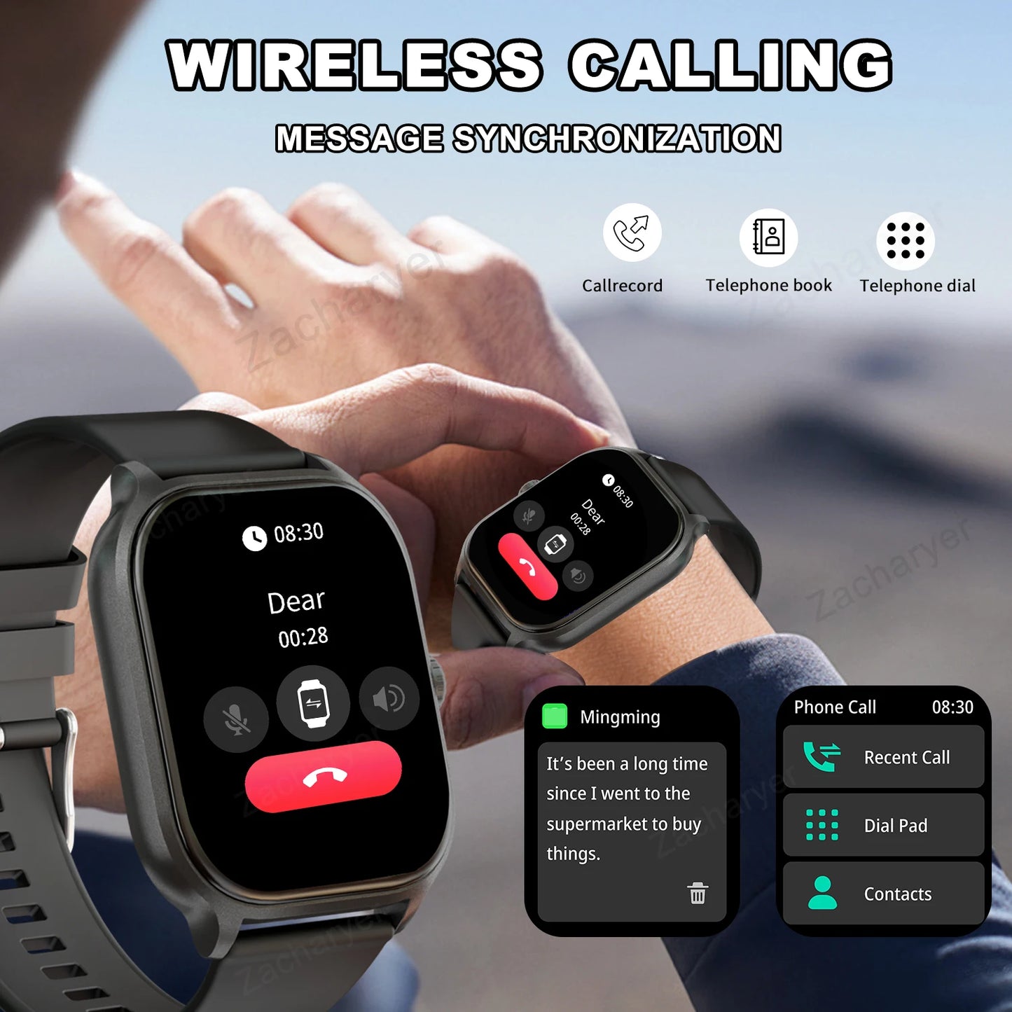 Smart Watch with Wireless Calling and Dial Multi Sport Mode Calling Reminder and Rejection SMS Reminder for iPhone and Android