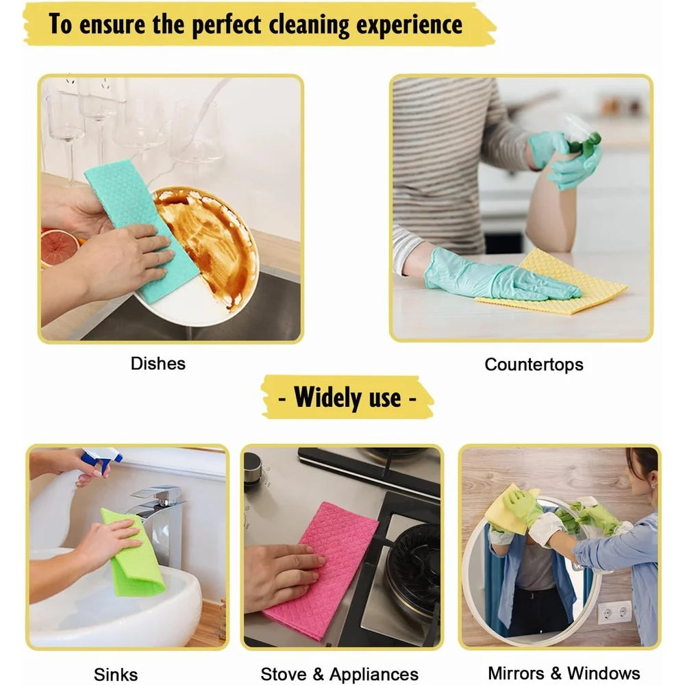 Reusable Swedish Dish Cloths 10 Pack Ultra Absorbent Cleaning Towels Kitchen Cellulose Sponge Cloths Fast Drying Eco Friendly