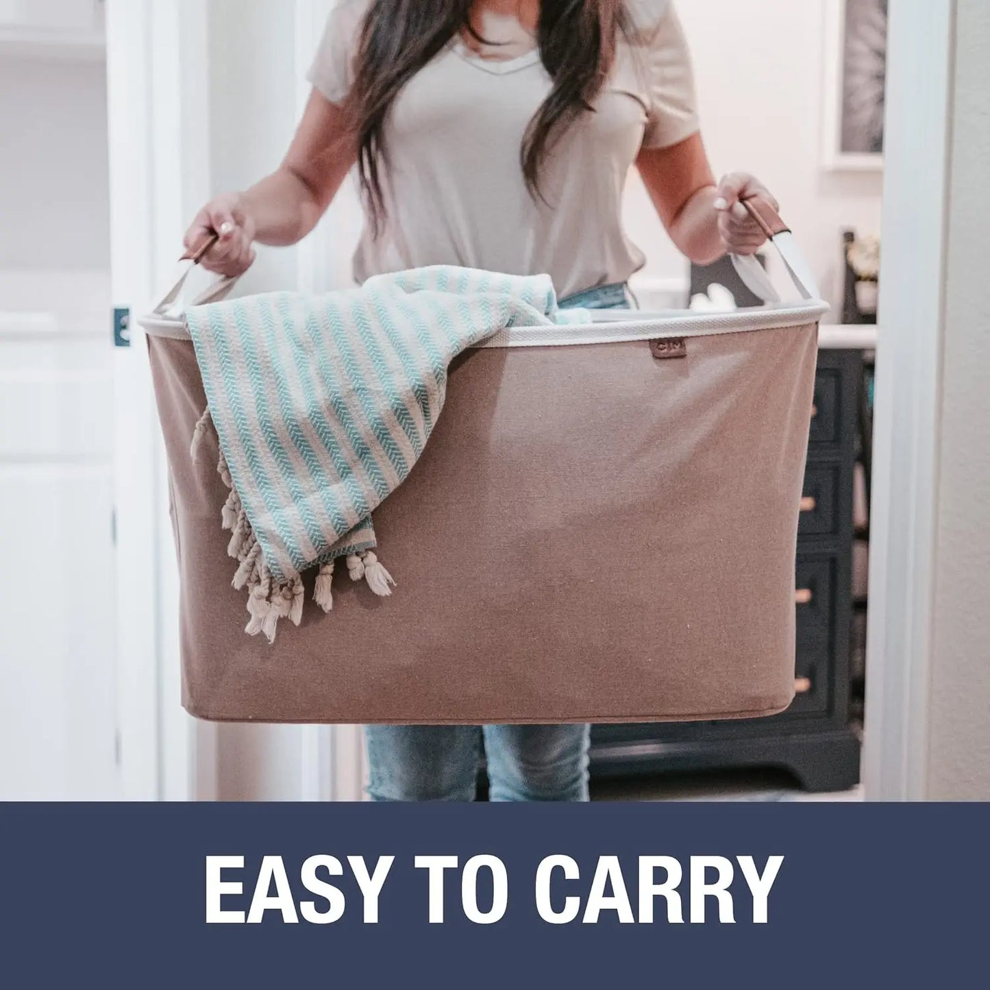 Collapsible Laundry Basket Hamper LUXE Cream Herri 2 Pack 60L Space Saving Storage Organizer with Handles Foldable Home