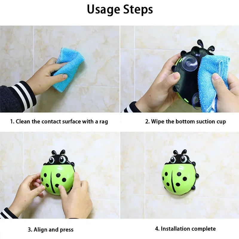 Cute Suction Cup Ladybug Toothbrush Holder Creative Seven-Star Design Children's Bathroom Accessories